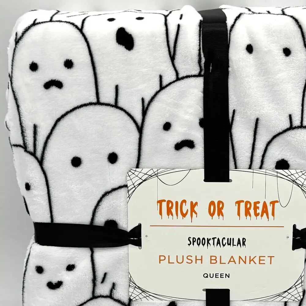 Trick Or Treat Spooktacular Stacked Ghosts QUEEN Size Blanket Halloween NEW